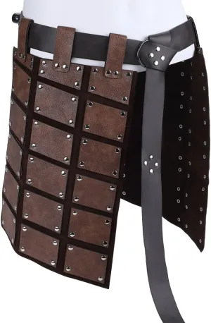 GORGECRAFT Medieval Faux Leather Thigh Armor Retro Double Sides Waist Armor Protector with Belt Mercenary Knights Skirt Armor for LARP Viking Men Halloween Cosplay Costume