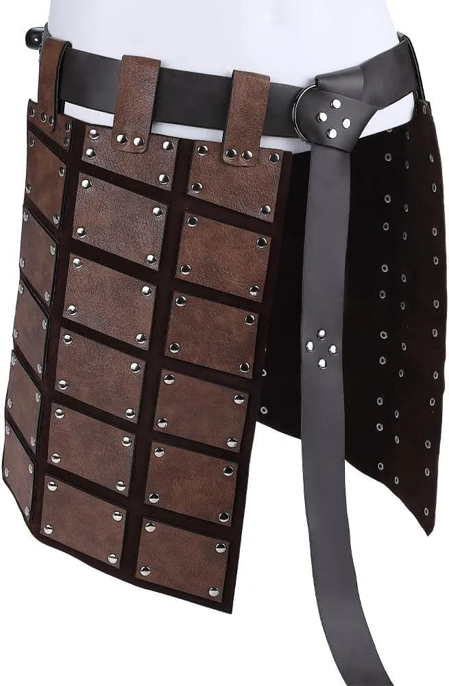 GORGECRAFT Medieval Faux Leather Thigh Armor Retro Double Sides Waist Armor Protector with Belt Mercenary Knights Skirt Armor for LARP Viking Men Halloween Cosplay Costume