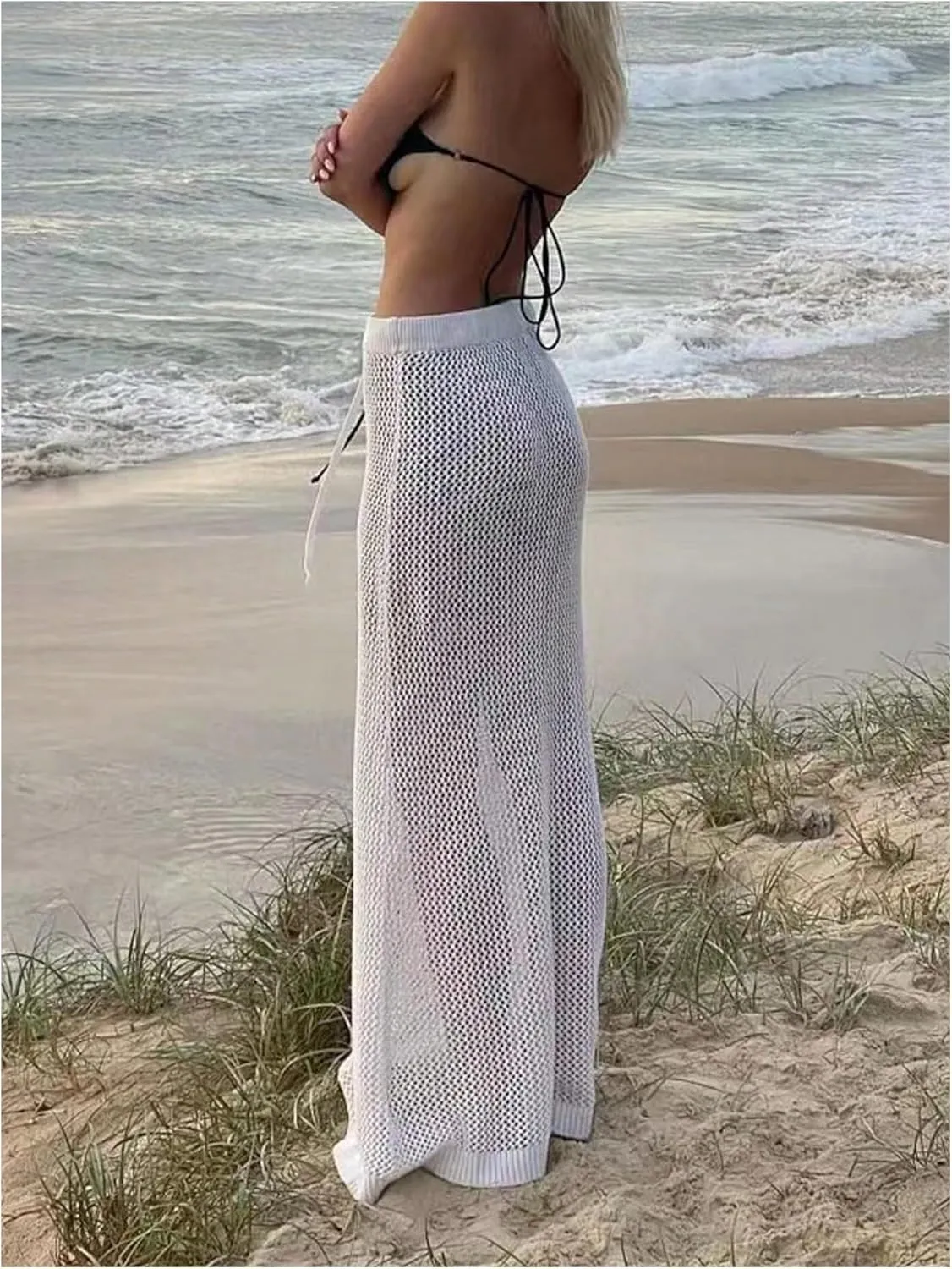 GORGLITTER Women's Crochet Swim Skirt Bikini Cover Up Elastic Waist Swimsuit Coverup Long Beach Cover Ups Swimwear