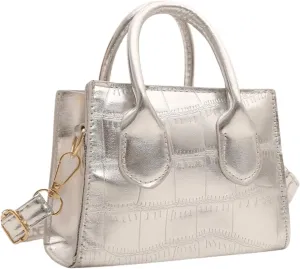 GORGLITTER Women's Small Crossbody Bag Mini Purse Metallic Crocodile Print Double Handle Satchel Shoulder Bag Purse