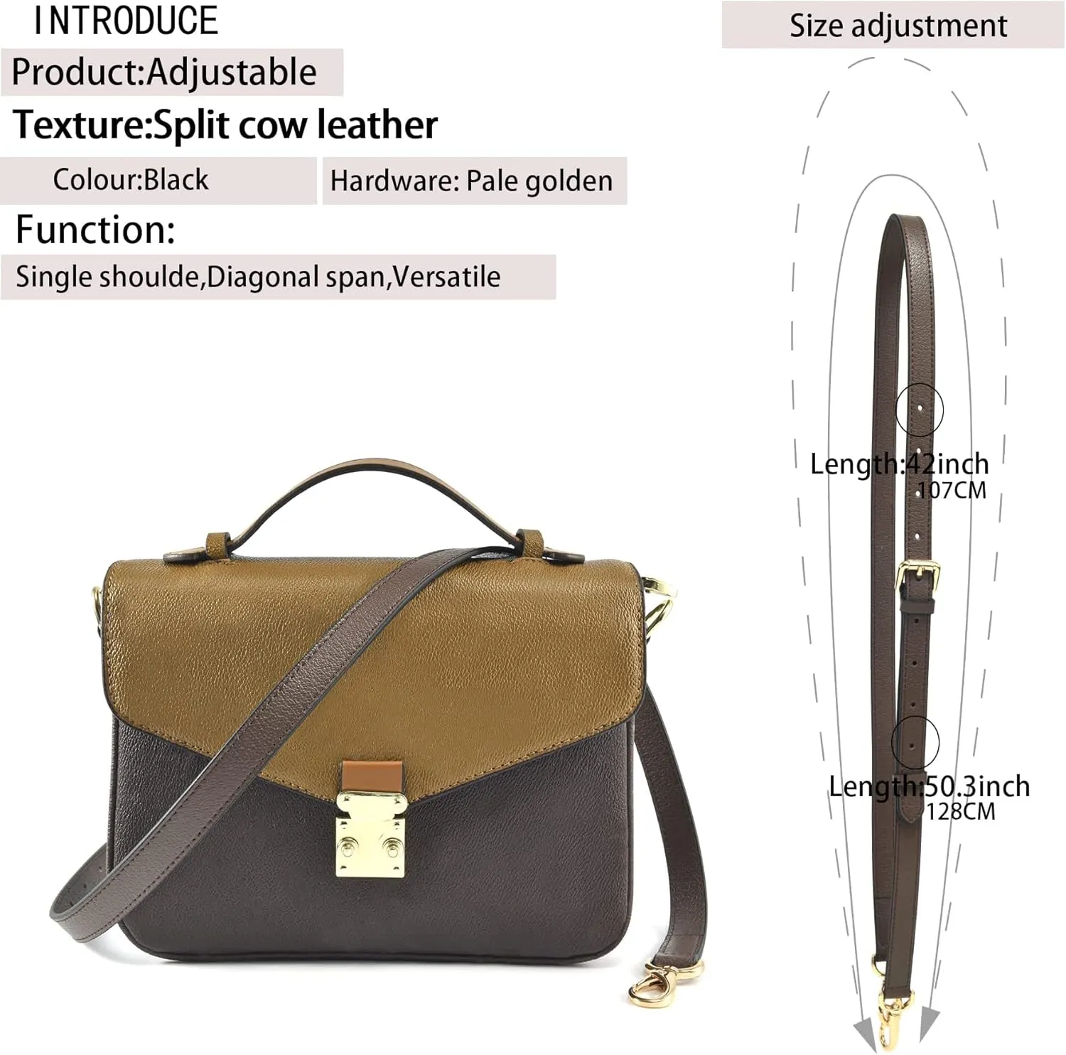 GOXTECH Genuine Leather Purse Strap Replacement Crossbody Handbag Long Adjustable