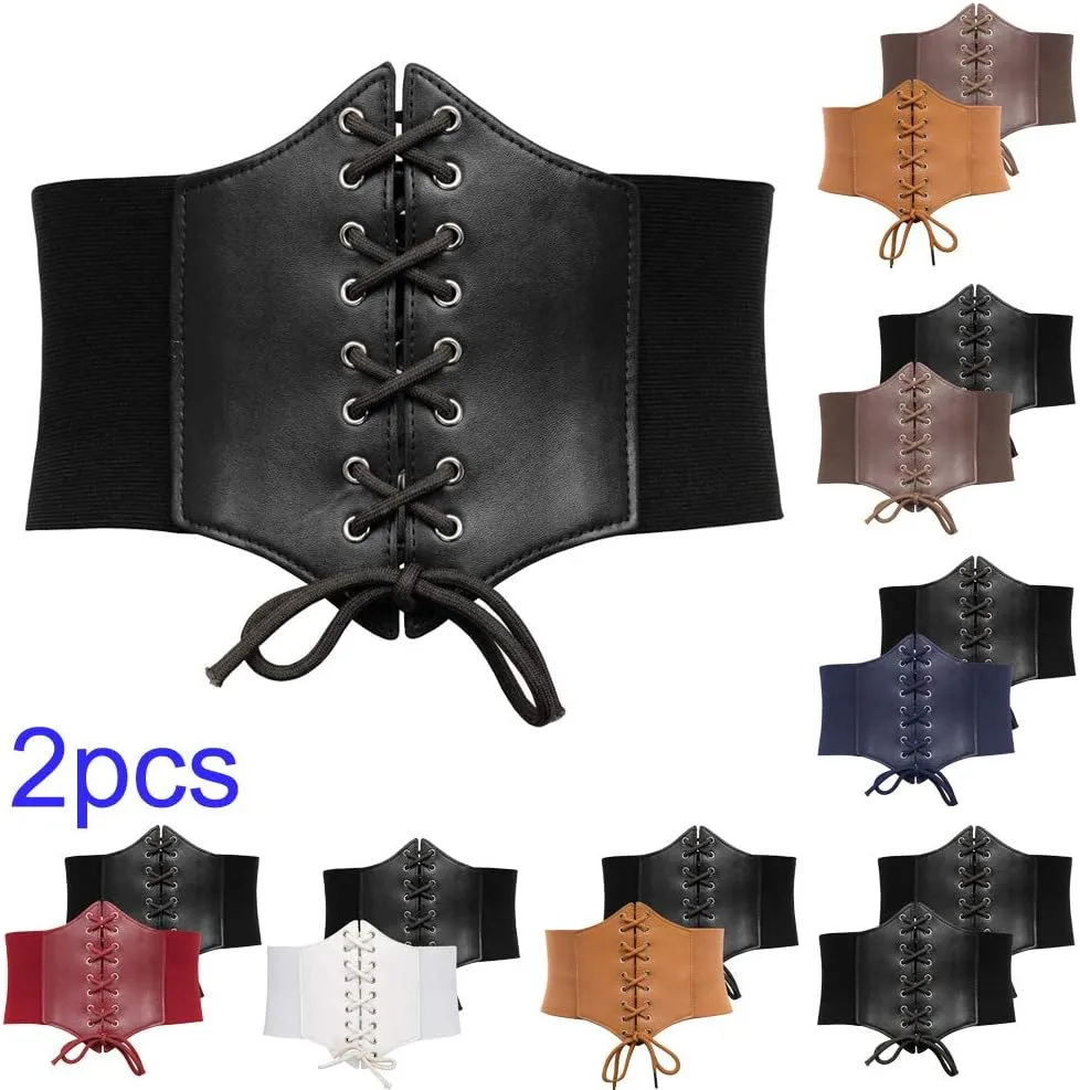 GRACE KARIN Lace-up Cinch Belt Tied Corset Elastic Waist Belt 2 Piece