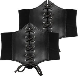 GRACE KARIN Lace-up Cinch Belt Tied Corset Elastic Waist Belt 2 Piece