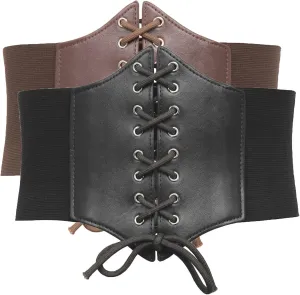 GRACE KARIN Lace-up Cinch Belt Tied Corset Elastic Waist Belt 2 Piece