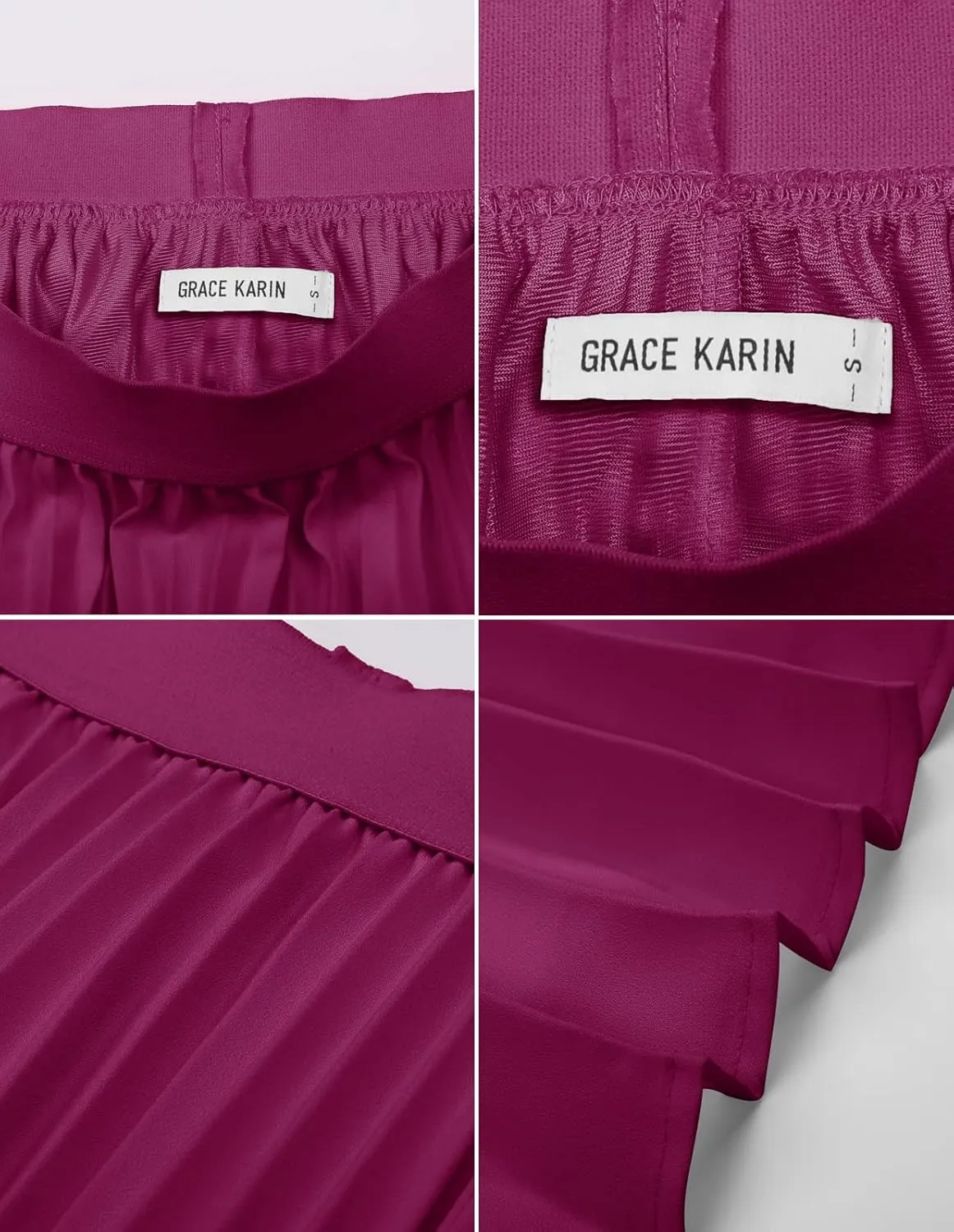 GRACE KARIN Women High Elastic Waist Pleated Chiffon Skirt Midi Swing A-line Skirts