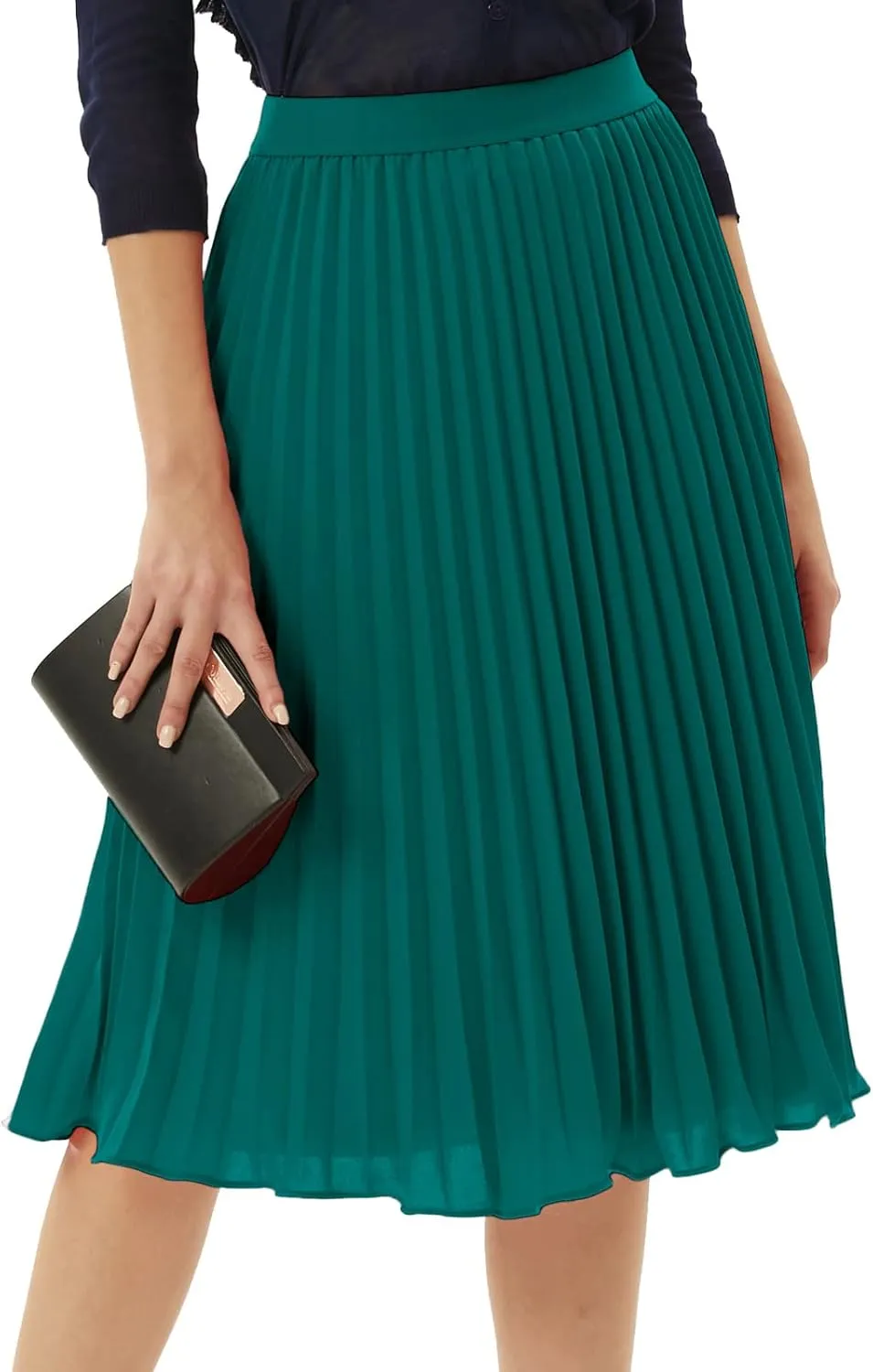 GRACE KARIN Women High Elastic Waist Pleated Chiffon Skirt Midi Swing A-line Skirts