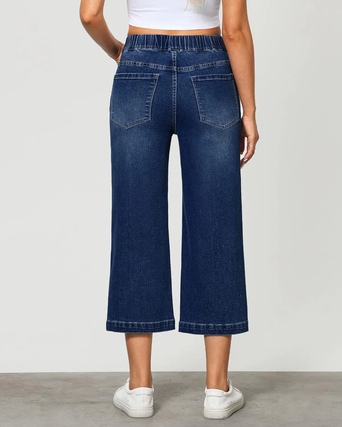 GRAPENT Capri Jeans for Women Wide Leg High Waisted Pull On Trendy Stretchy Denim Elastic Waist Jean Pants with Pockets