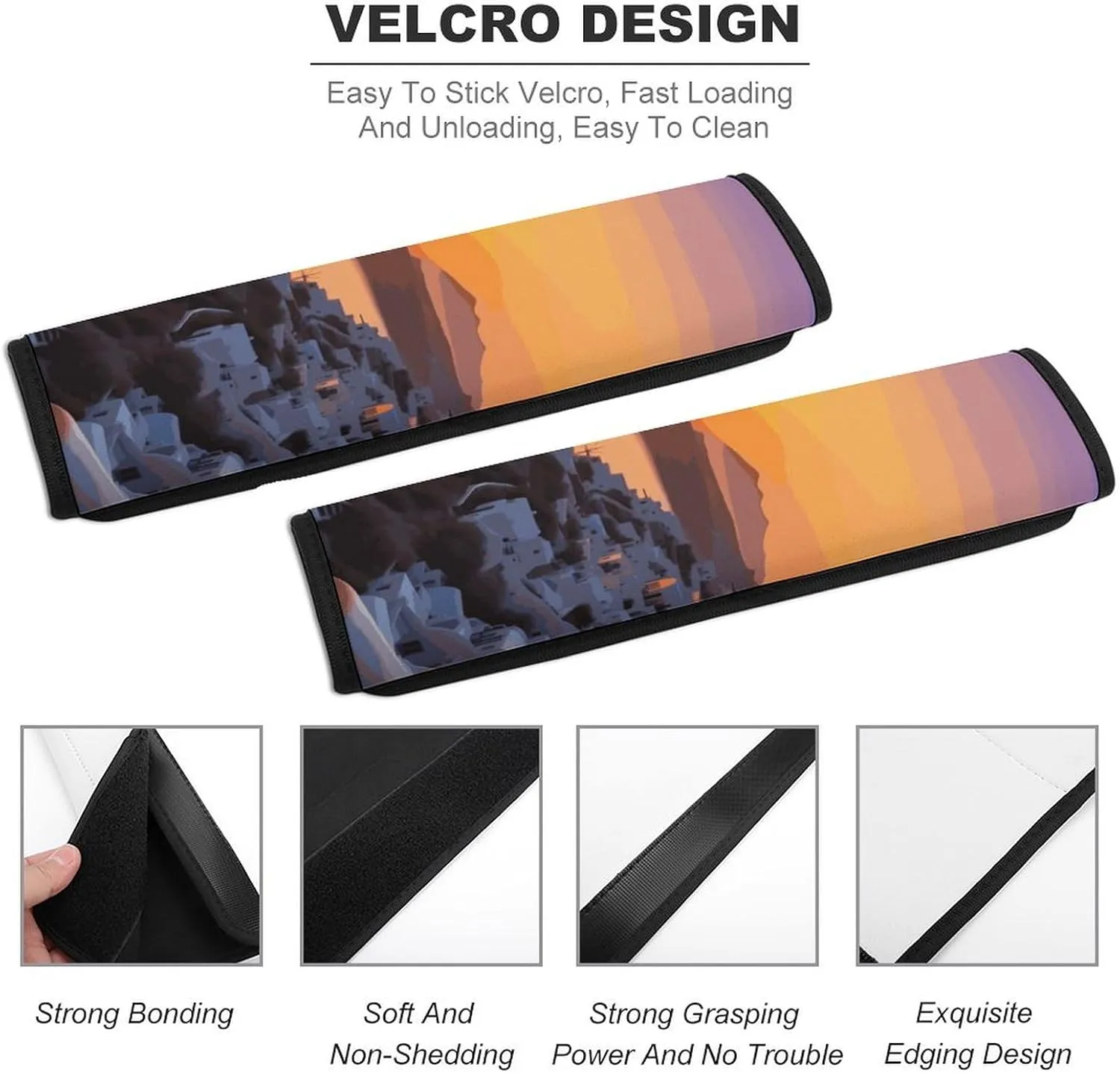 Greece Island Sunset Landscape Auto Seat Belt Cover 2PCS Universal Car Seat Belt Shoulder Protector Pad, Protect Your Shoulders and Neck for Car Seat Belt, Shoulder Bag, Backpack