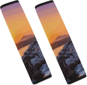 Greece Island Sunset Landscape Auto Seat Belt Cover 2PCS Universal Car Seat Belt Shoulder Protector Pad, Protect Your Shoulders and Neck for Car Seat Belt, Shoulder Bag, Backpack