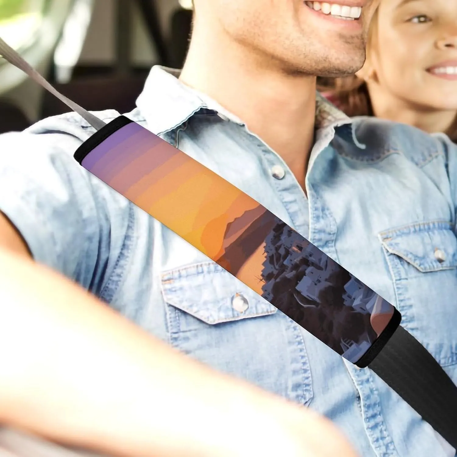 Greece Island Sunset Landscape Auto Seat Belt Cover 2PCS Universal Car Seat Belt Shoulder Protector Pad, Protect Your Shoulders and Neck for Car Seat Belt, Shoulder Bag, Backpack