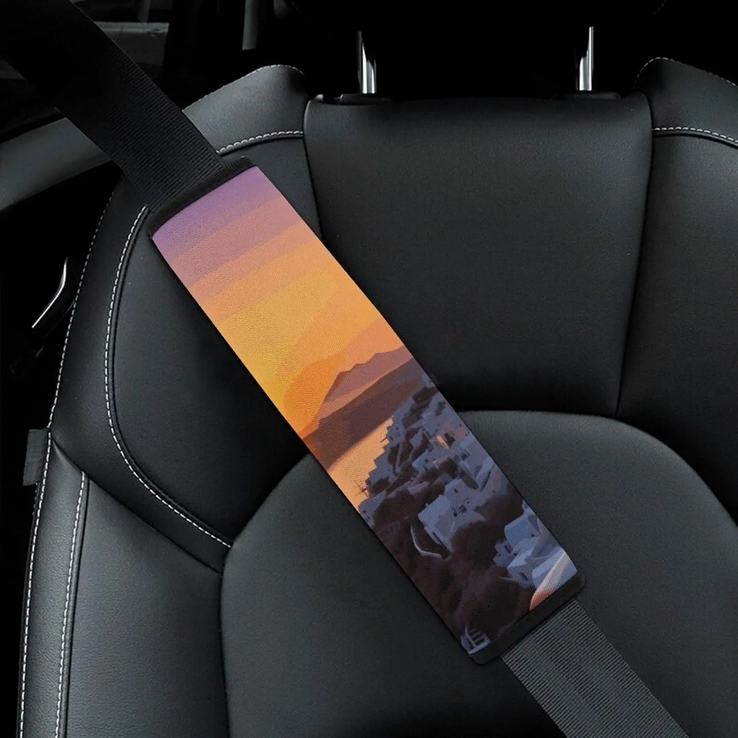 Greece Island Sunset Landscape Auto Seat Belt Cover 2PCS Universal Car Seat Belt Shoulder Protector Pad, Protect Your Shoulders and Neck for Car Seat Belt, Shoulder Bag, Backpack