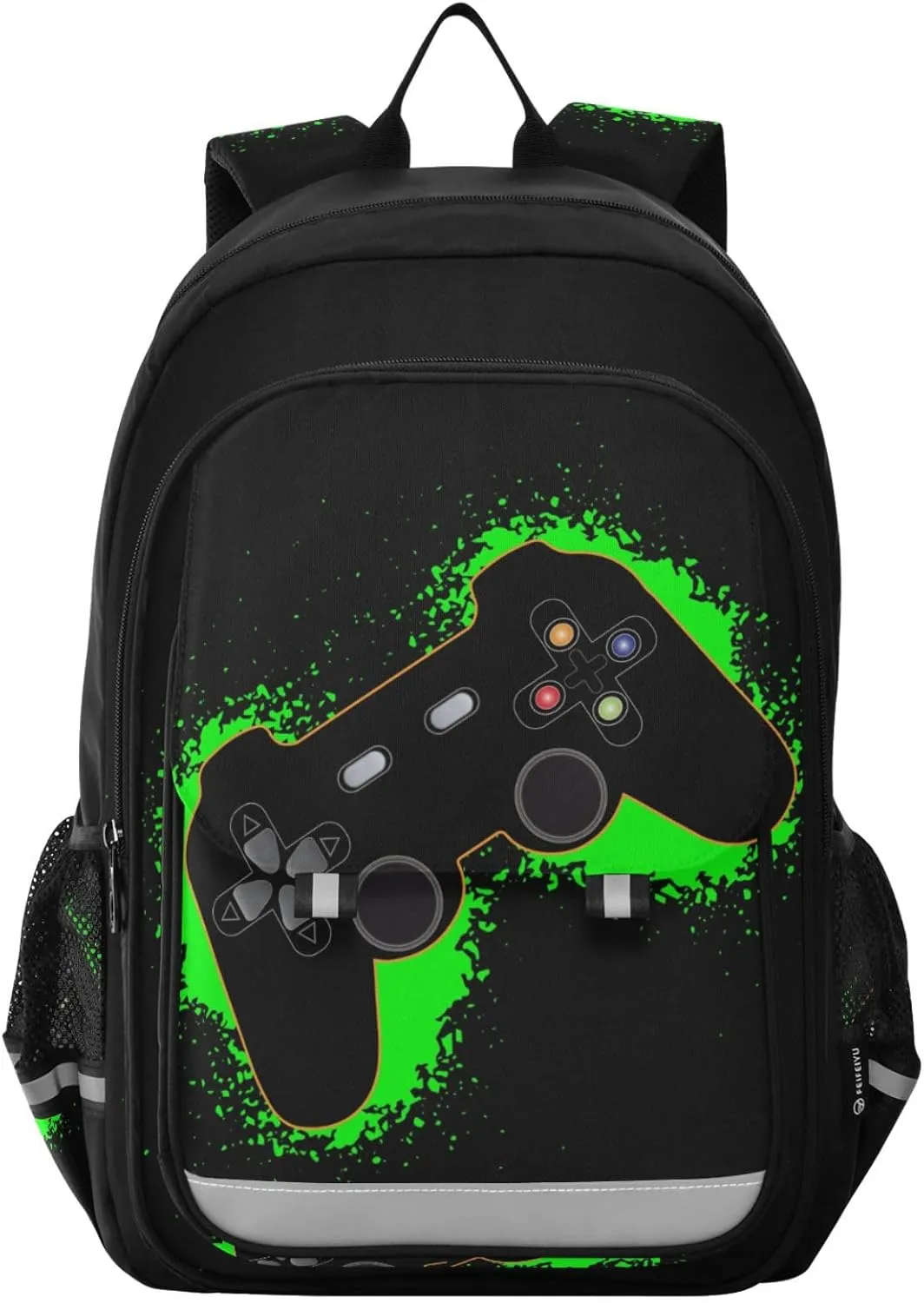 Green and Black Video Game Backpack Girls Boys Elementary School Bags Bookbags Laptop Backpack Travel Daypack Safe Reflective Stripes