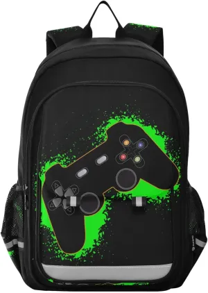 Green and Black Video Game Backpack Girls Boys Elementary School Bags Bookbags Laptop Backpack Travel Daypack Safe Reflective Stripes