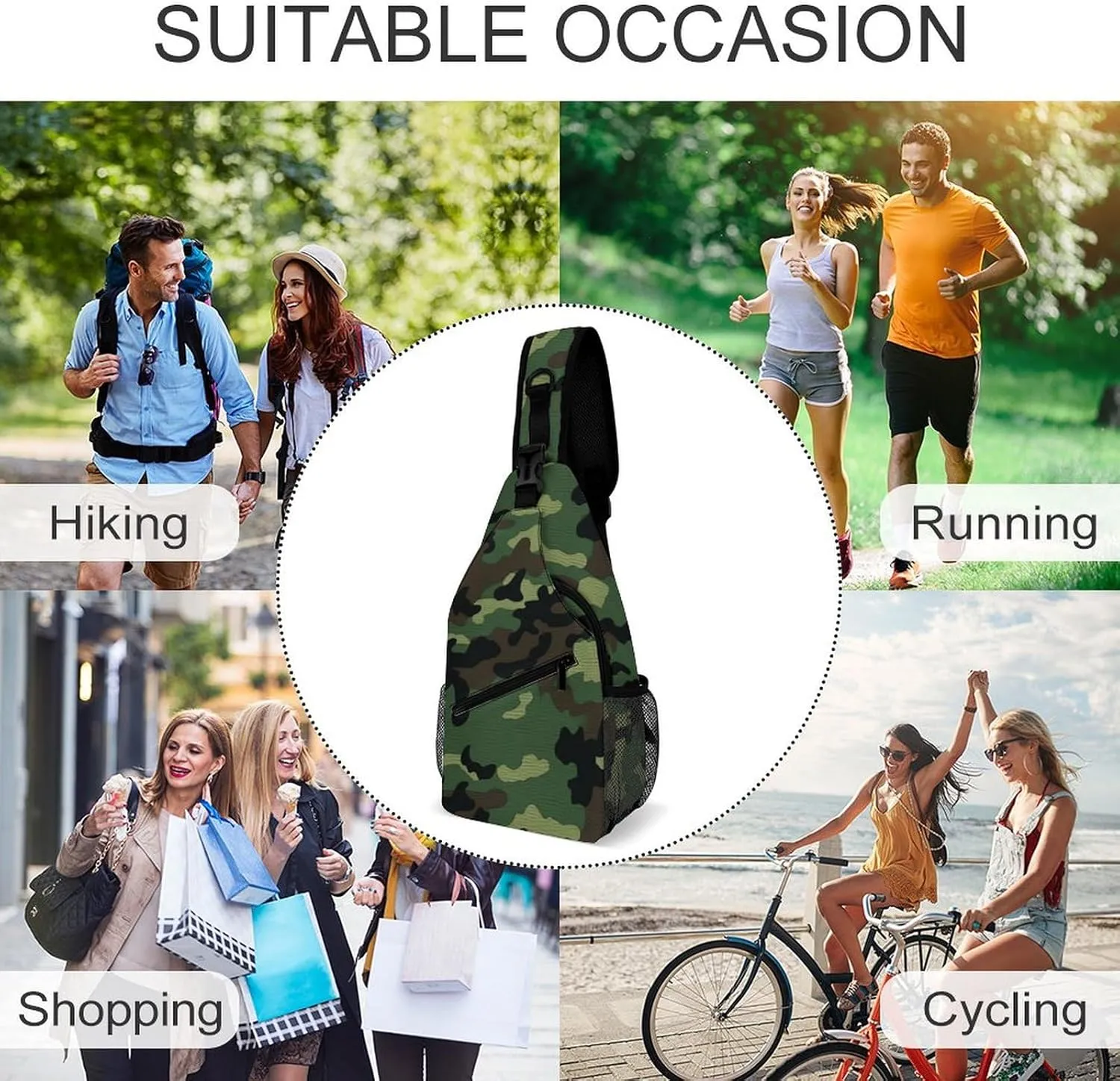 Green Military Pattern Sling Bag Crossbody Bags Cross Body Bag Fanny Packs Chest Bags Sling Purses for Travel