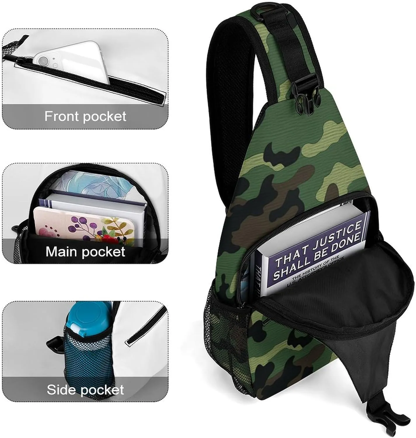 Green Military Pattern Sling Bag Crossbody Bags Cross Body Bag Fanny Packs Chest Bags Sling Purses for Travel