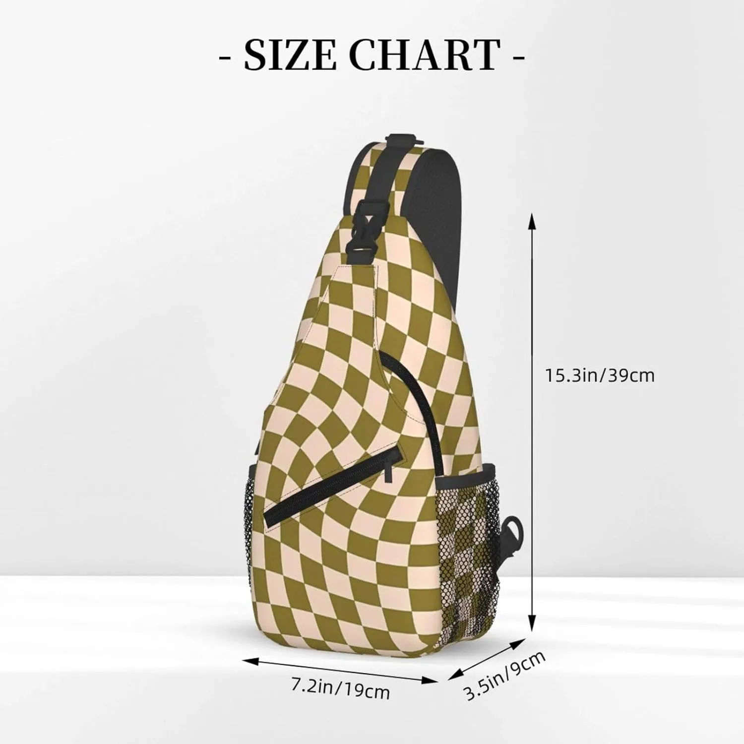Green Moss Twist Check Chest Sling Bag Crossbody Shoulder Backpack Bag Gym Cycling Daypack Travel Hiking Cross Bag