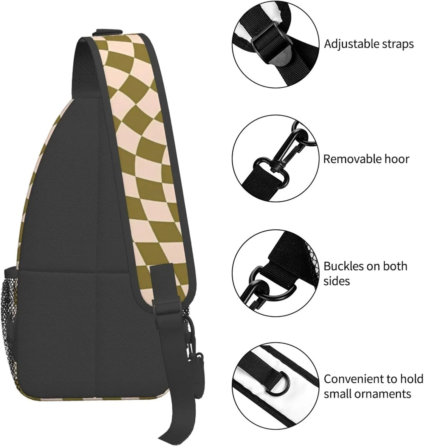 Green Moss Twist Check Chest Sling Bag Crossbody Shoulder Backpack Bag Gym Cycling Daypack Travel Hiking Cross Bag