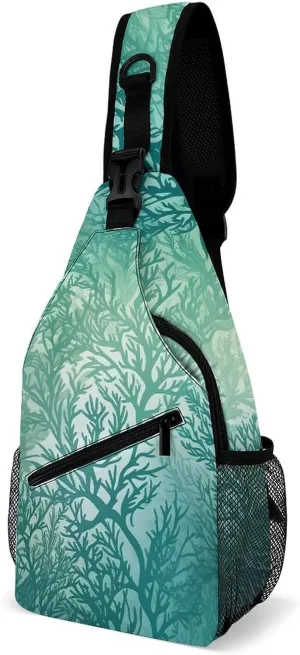 Green Sea Blue Seaweed Sling Bag for Men Women Travel Crossbody Bags Large Hiking Sling Backpack Chest Bag Man Purse