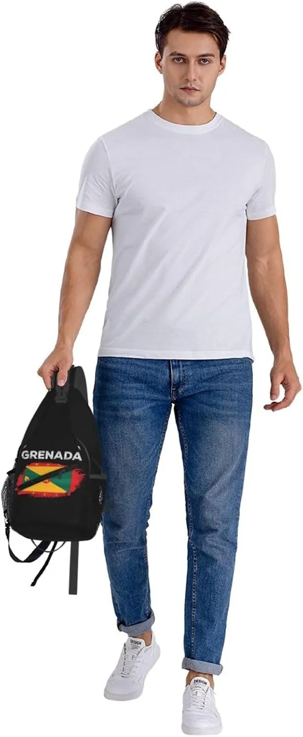 Grenada Flag Grenadian Proud Roots Crossbody Bag Cross Chest Bag Adjustable Sling Backpack Sports Gym Shoulder Bags Travel Cycling Daypack Diagonally Casual Rucksack