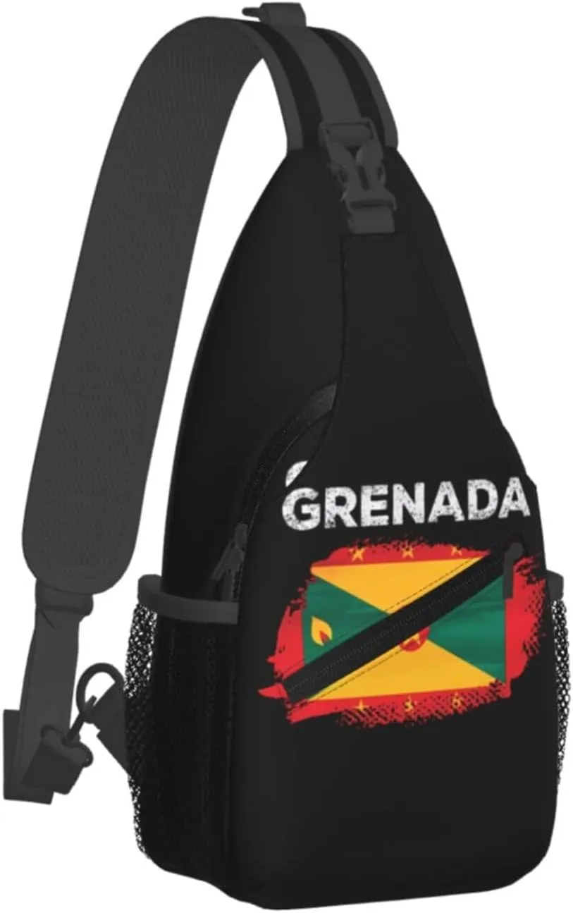 Grenada Flag Grenadian Proud Roots Crossbody Bag Cross Chest Bag Adjustable Sling Backpack Sports Gym Shoulder Bags Travel Cycling Daypack Diagonally Casual Rucksack