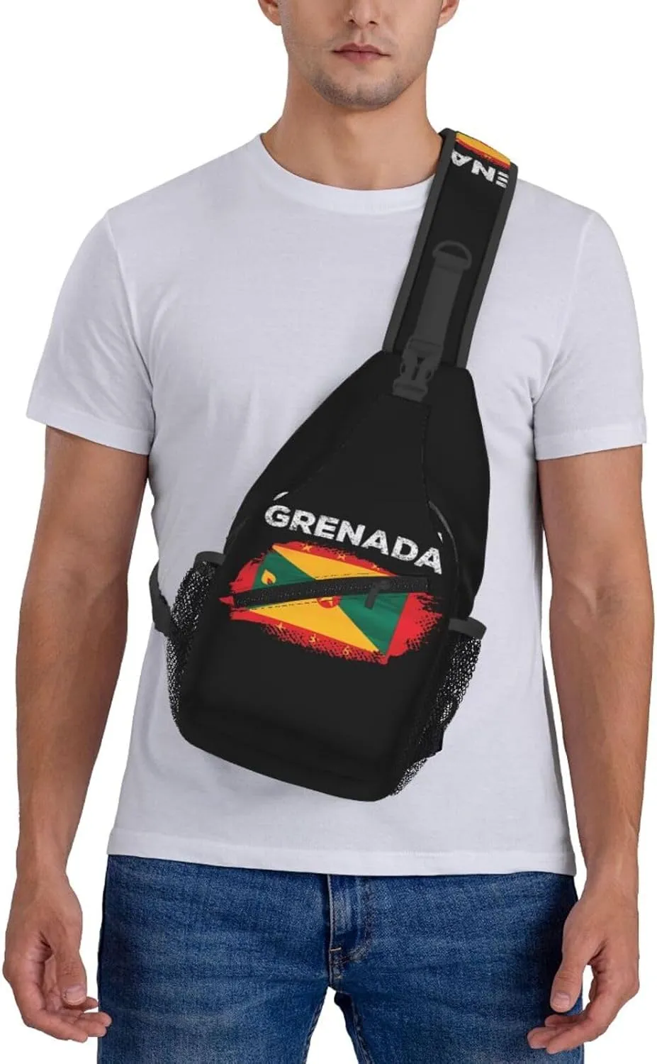 Grenada Flag Grenadian Proud Roots Crossbody Bag Cross Chest Bag Adjustable Sling Backpack Sports Gym Shoulder Bags Travel Cycling Daypack Diagonally Casual Rucksack