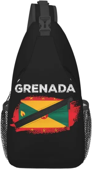 Grenada Flag Grenadian Proud Roots Crossbody Bag Cross Chest Bag Adjustable Sling Backpack Sports Gym Shoulder Bags Travel Cycling Daypack Diagonally Casual Rucksack