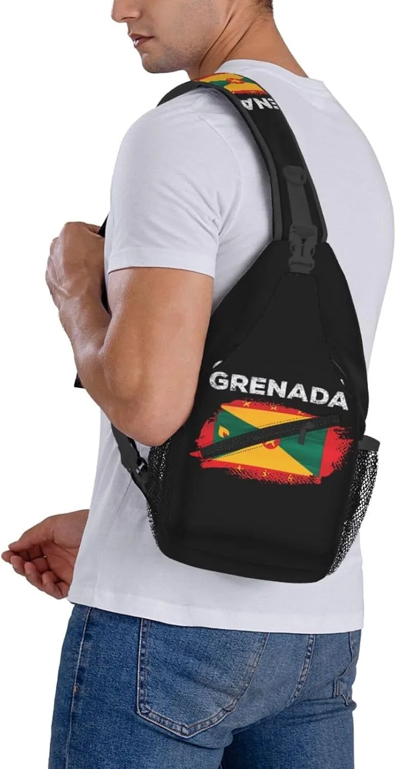 Grenada Flag Grenadian Proud Roots Crossbody Bag Cross Chest Bag Adjustable Sling Backpack Sports Gym Shoulder Bags Travel Cycling Daypack Diagonally Casual Rucksack