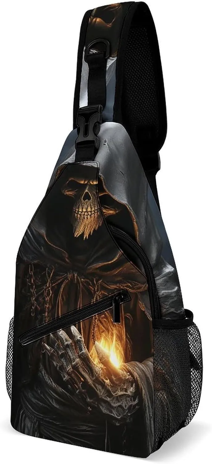 Grim Reaper Crossbody Sling Bag for Women Men Sling Backpack Travel Chest Bag Pack Man Purse Shoulder Bags Daypack for Travel Hiking Cycling