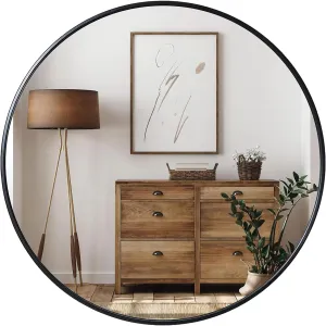 Growsun Black Round Mirror 24 inch, Wall Mounted Circle Mirror, Metal Framed Mirror for Bathroom Vanity, Bedroom Home Decor Mirros