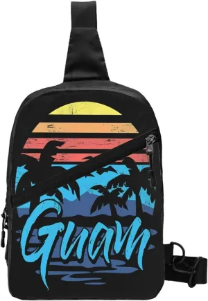 Guam Island Flag Packable Crossbody Bag Portable Sling Bags Foldable Travel Daypack Reusable Sports Shoulder Backpack Diagonally Chest Bag for Workout