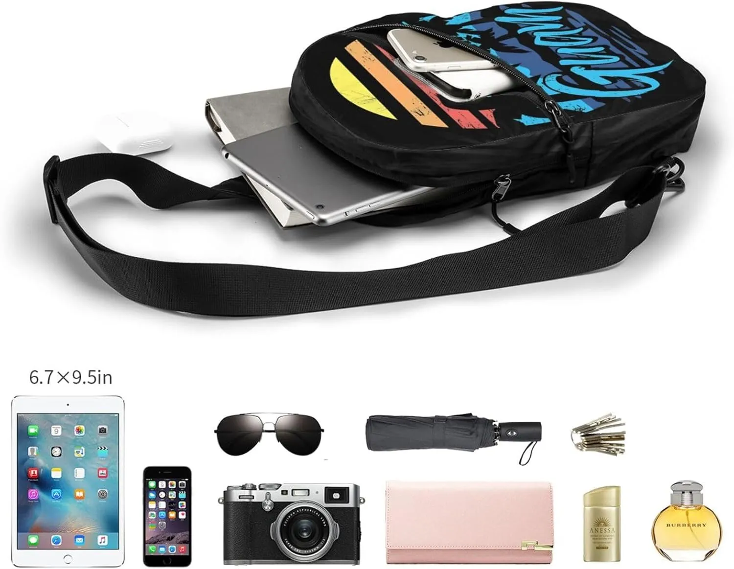 Guam Island Flag Packable Crossbody Bag Portable Sling Bags Foldable Travel Daypack Reusable Sports Shoulder Backpack Diagonally Chest Bag for Workout