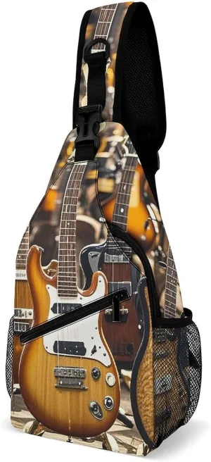 Guitar Bass Music Musical Instruments Crossbody Bags Mini Sling Bag Fanny Chest Bag Travel Daypack Sling Backpack for Men Women
