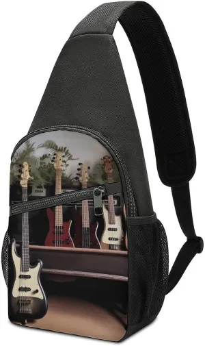 Guitar Bass Music Musical Instruments Sling Bag Mini Crossbody Bags Travel Daypack Fanny Chest Bag Sling Backpack for Men Women