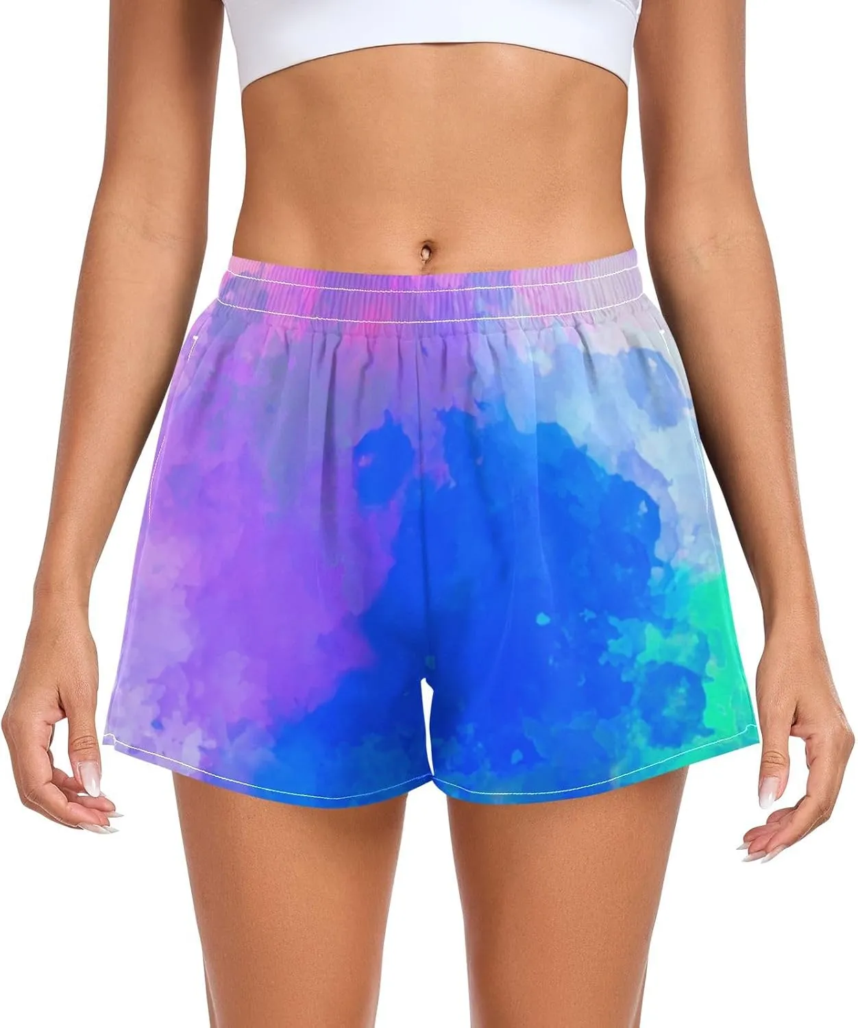 GuoChe Digital Strokes Paint Abstract Athletic Shorts for Women Loose&Comfy Girls Gym Shorts for Soccer