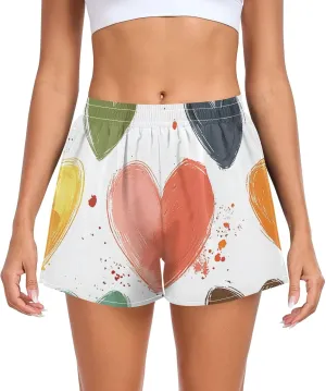 GuoChe Hearts Women's Athletic Shorts Elastic Waisted Teens Golf Shorts for Indoor Boating Travel Yoga