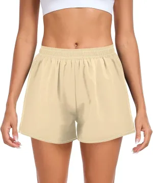 GuoChe Moccasin Yellow Womens Athletic Shorts Loose&Comfy Teens Sport Shorts for Golf Swim Bike Yoga Jog M