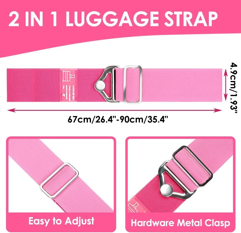 Gutsdoor 2-in-1 Travel Belt Luggage Strap 4 Pack Add a Bag Luggage Strap, Over Handle Suitcases Belt, Adjustable Travel Bag Accessories for Carry On Bag (Pink)