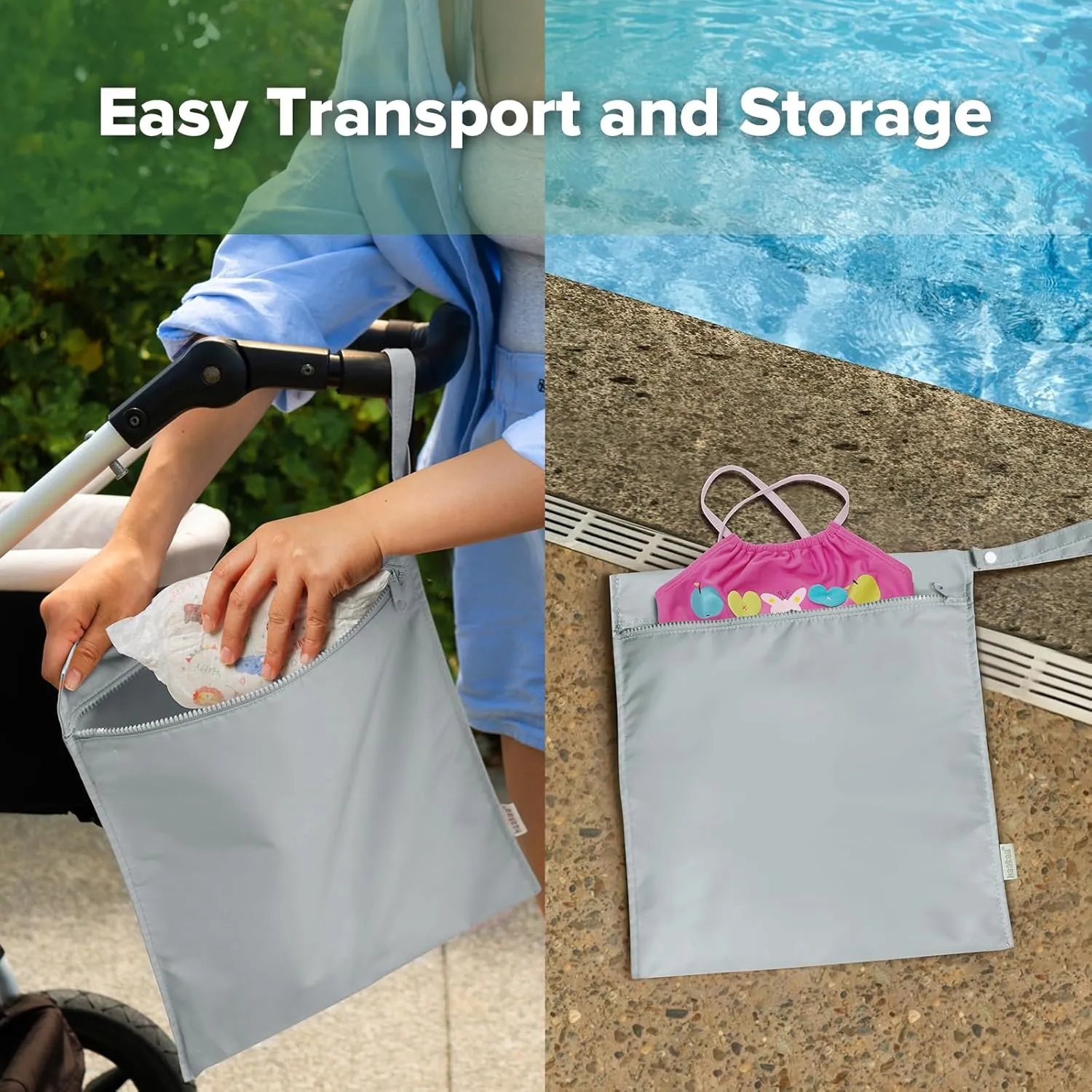 haakaa Waterproof Wet Bags for Baby, Wet Dry Bags for Diaper Bag, Travel, Swimsuit, Beach, Pool, Pump Parts, Stroller, Daycare,Yoga, Grey