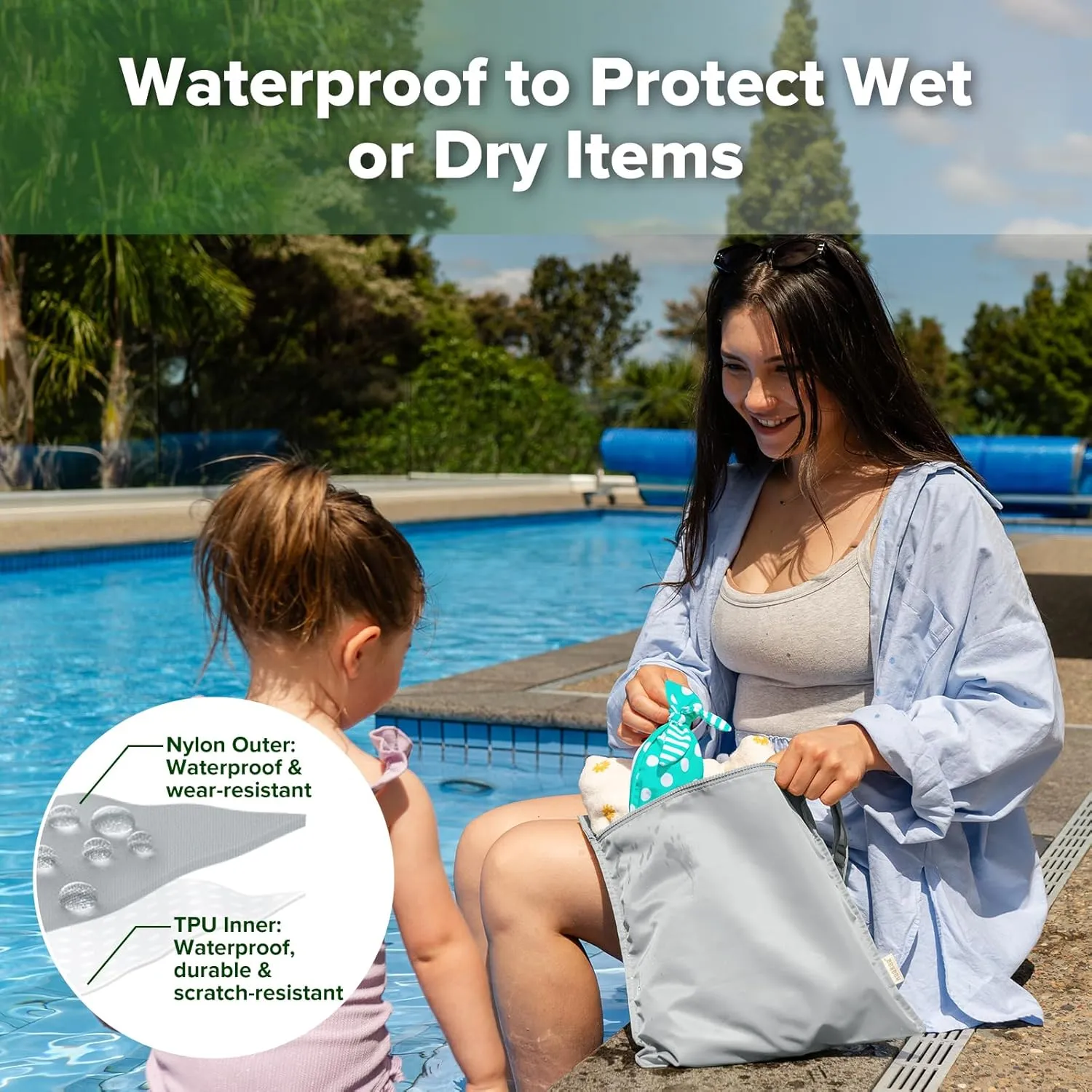 haakaa Waterproof Wet Bags for Baby, Wet Dry Bags for Diaper Bag, Travel, Swimsuit, Beach, Pool, Pump Parts, Stroller, Daycare,Yoga, Grey