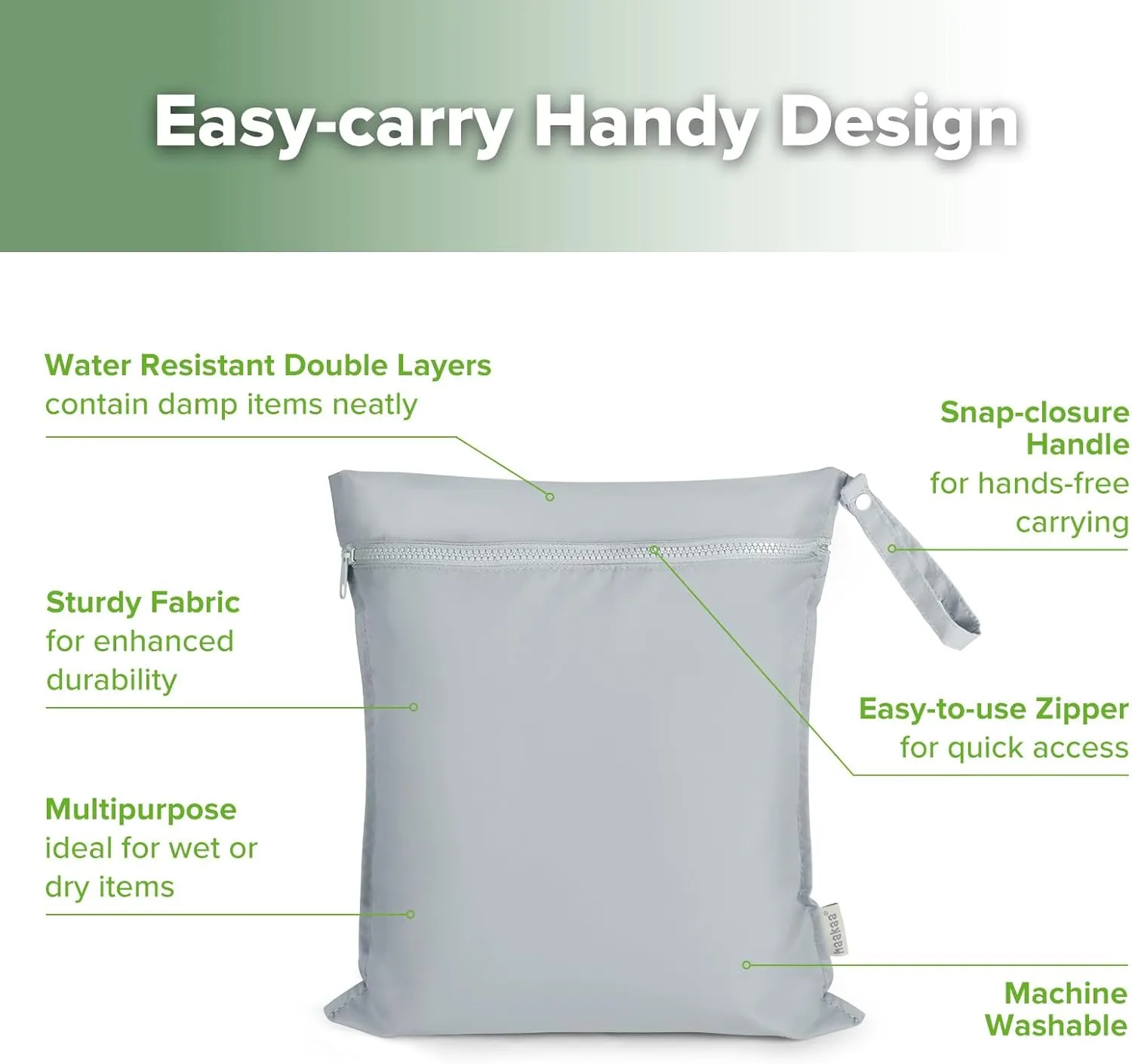 haakaa Waterproof Wet Bags for Baby, Wet Dry Bags for Diaper Bag, Travel, Swimsuit, Beach, Pool, Pump Parts, Stroller, Daycare,Yoga, Grey