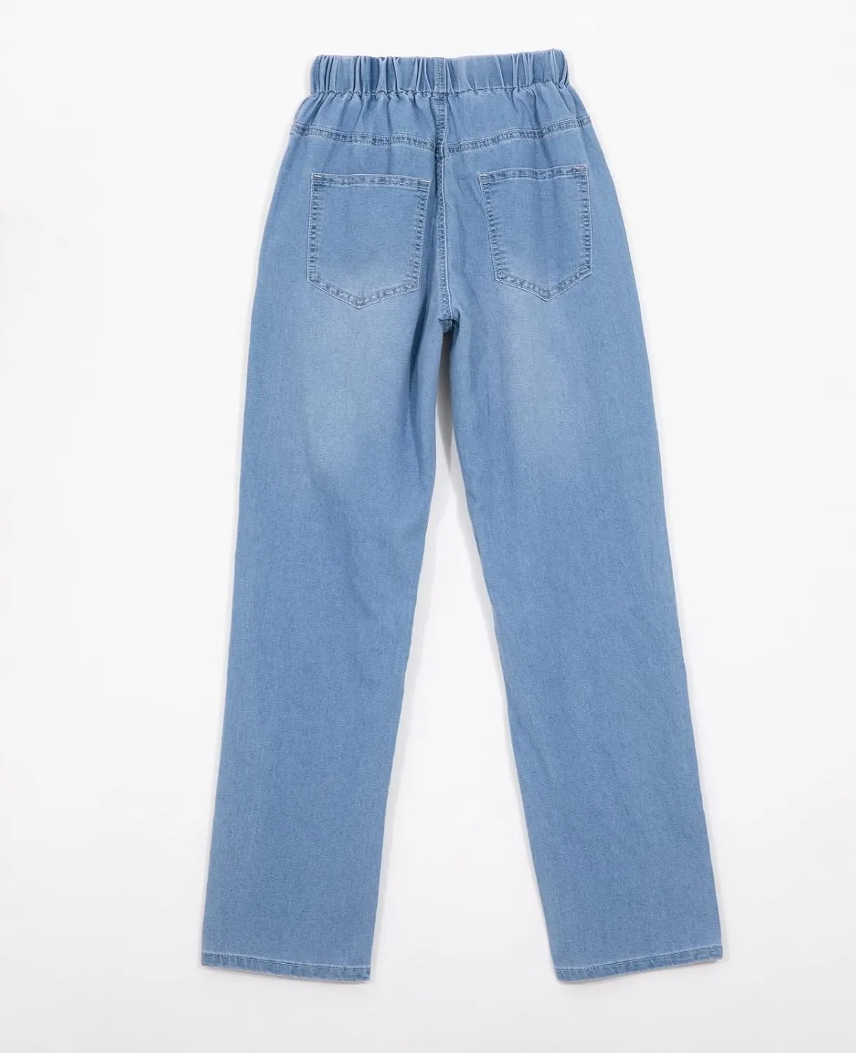 Hacikis Women's Drawstring Elastic Waist Cropped Jeans, Straight Leg Mid-Rise with Pockets
