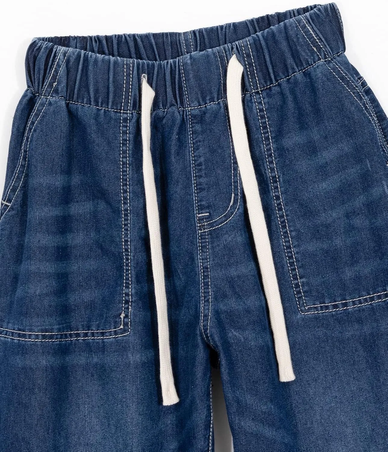 Hacikis Women's Drawstring Elastic Waist Cropped Jeans, Straight Leg Mid-Rise with Pockets