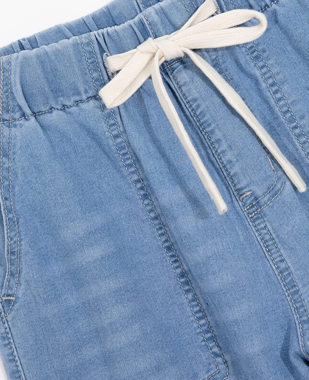 Hacikis Women's Drawstring Elastic Waist Cropped Jeans, Straight Leg Mid-Rise with Pockets