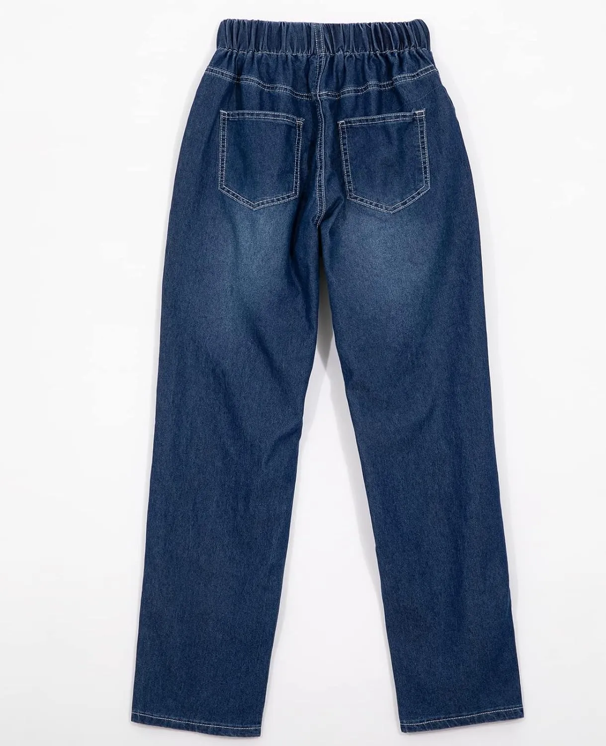 Hacikis Women's Drawstring Elastic Waist Cropped Jeans, Straight Leg Mid-Rise with Pockets