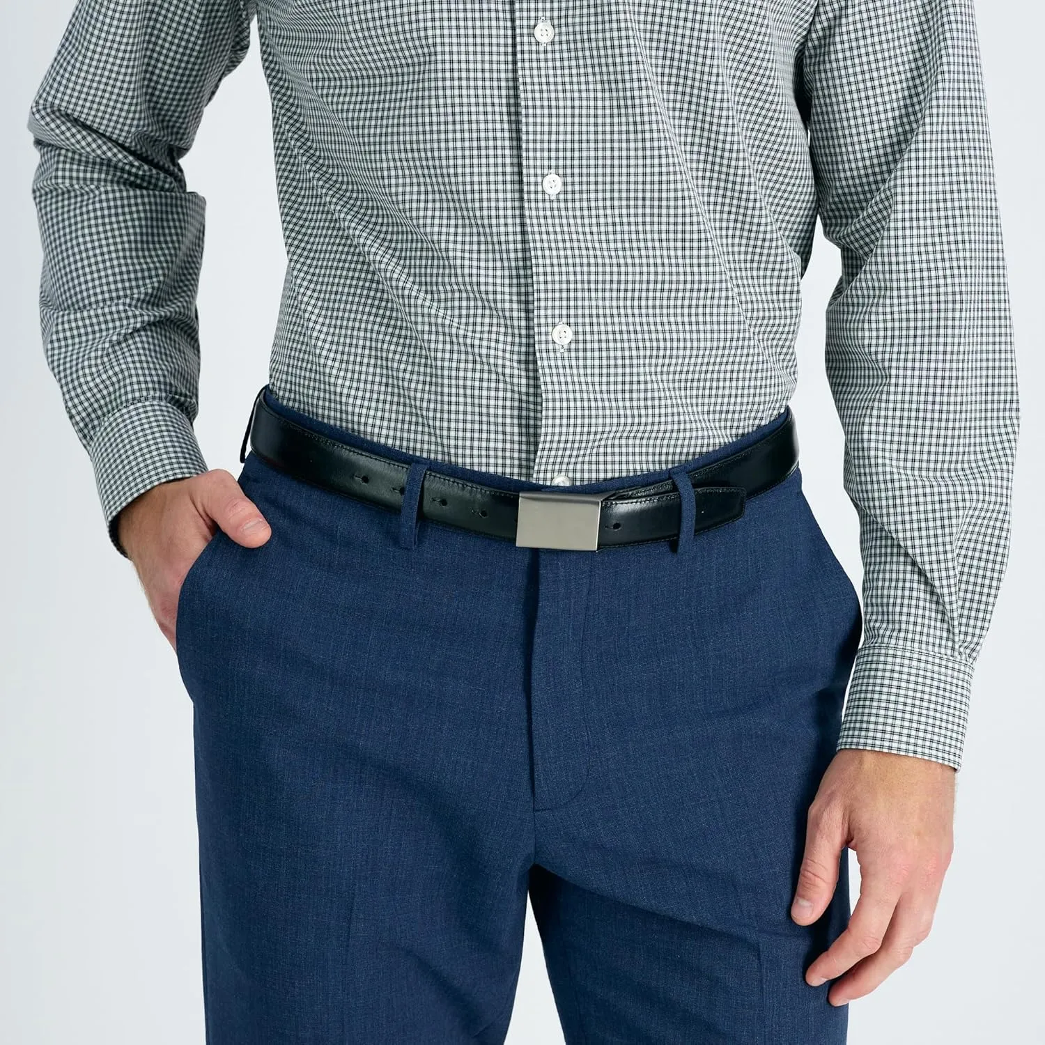 Haggar Men's Sleek Plaque Buckle Dress Belt