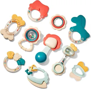 hahaland Baby Toys 0-6 Months - Baby Rattles Teething Toys 3-6 Month, Infant Toys 6-12 Months, Rattle Teether Grasping Shaker Toy for Babies 3 4 5 Month Old Must Haves, Montessori Newborn Neutral Gift