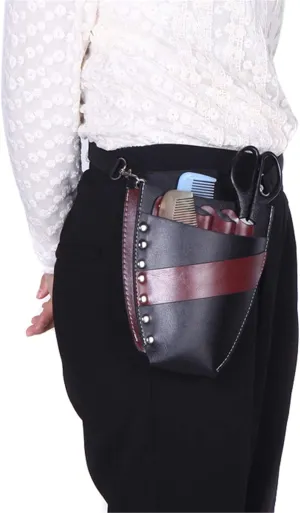 Hairdresser Scissor Bag PU Leather Salon Hairdressing Holster Professional Hair Scissor Pouch Holder Case Bag Waist Shoulder Belt for Shears, Combs, Clips, 22 x 17 x 3.5cm, Black