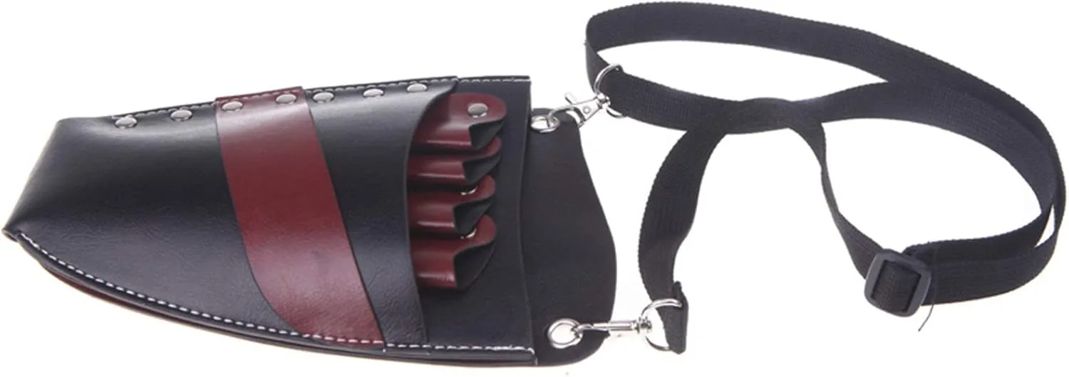 Hairdresser Scissor Bag PU Leather Salon Hairdressing Holster Professional Hair Scissor Pouch Holder Case Bag Waist Shoulder Belt for Shears, Combs, Clips, 22 x 17 x 3.5cm, Black