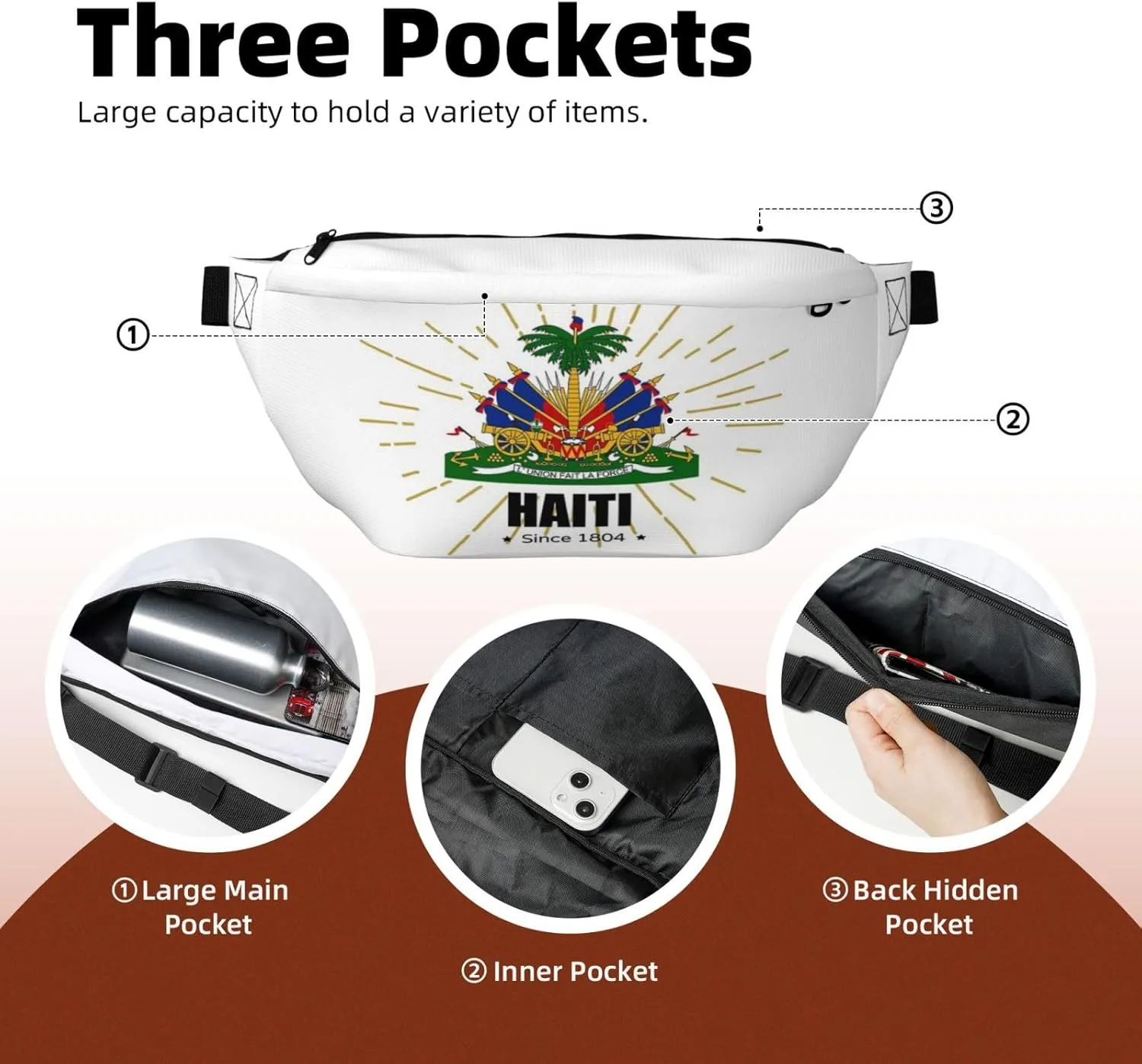 Haiti Flag Crossbody Waist Bag,Haitian Fanny Pack Large Belt Bags for Men Women Sports Travel Work