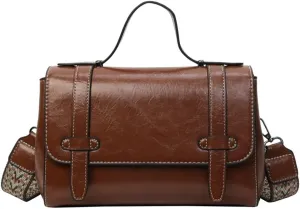 Halemet Retro Shoulder Bag Ladies Women Slouchy Crossbody Bags with Wide Shoulder Strap Slouchy Square Bag Satchel Carryall